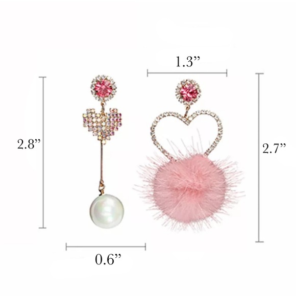 Romantic Crystal Pearl Pink Puff Pom Pom Earrings - Picture 15 of 15